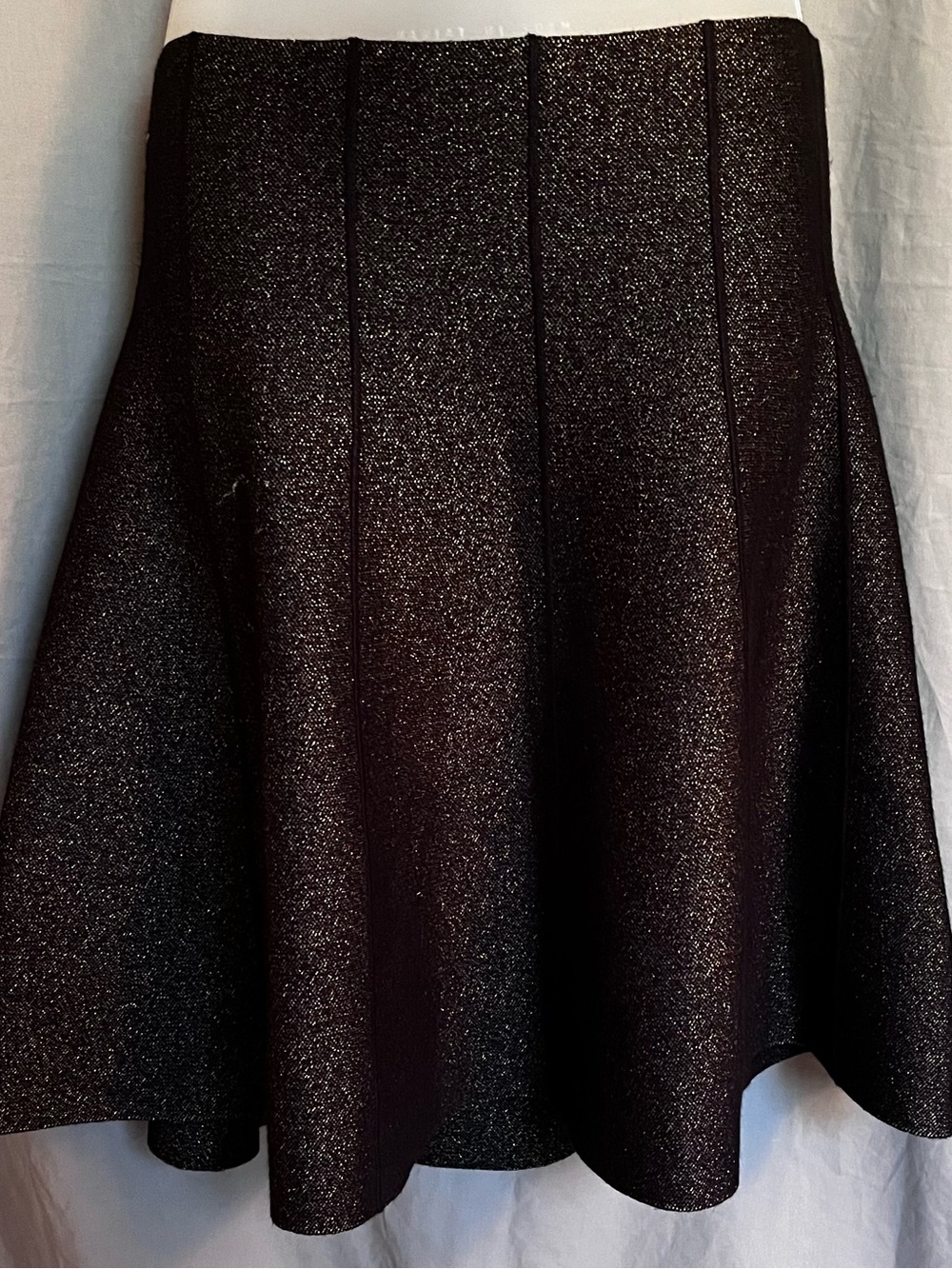 Cliche' Black and Gold Metallic Knit Flared A-Line Skirt - Size Large